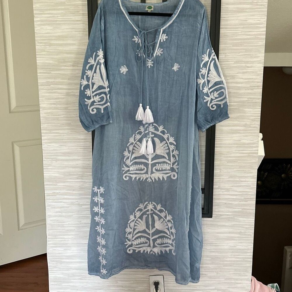 Dolma gorgeous lightweight denim color 100% cotton embroidered swimwear cover-up
